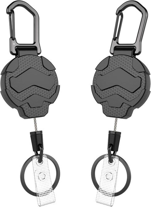 Retractable Keychain Badge Holder with Belt Clip, Heavy Duty Carabiner ID Badge Clip Reel, 32” Steel Retractable Cord, 10 oz Rebound?2pcs Black Ke...