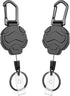 Retractable Keychain Badge Holder with Belt Clip, Heavy Duty Carabiner ID Badge Clip Reel, 32” Steel Retractable Cord, 10 oz Rebound?2pcs Black Ke...