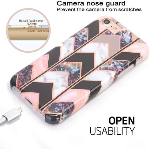 BAISRKE Shiny Rose Gold Wave Geometric Marble Case Slim Soft TPU Rubber Bumper Silicone Protective Phone Case Cover Compatible with iPhone 8 / iPh...