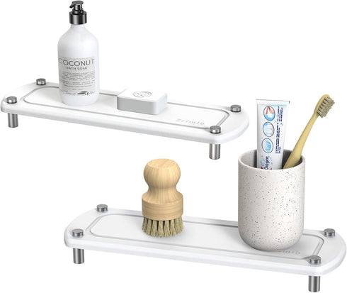 Instant Dry Bathroom Kitchen Sink Organizer, Diatomite Stone Drying Tray for Soap Dispenser, Sponge Brush and Toothbrush Cup, Countertop Fast Dryi...