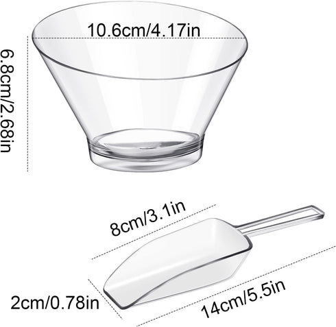 24 Pcs Plastic Clear Serving Bowls with Kitchen Plastic Scoops Salad Serving Bowls Popcorn Scoops Angled Candy Bowl for Salad Cooking Parties, 210...