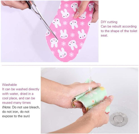 4 Pairs of Soft and Warm Toilet Seat Cover, Can Clean and Reuse Toilet Pads, Suitable for Toilet Rings of Different Shapes, Portable and Easy Inst...