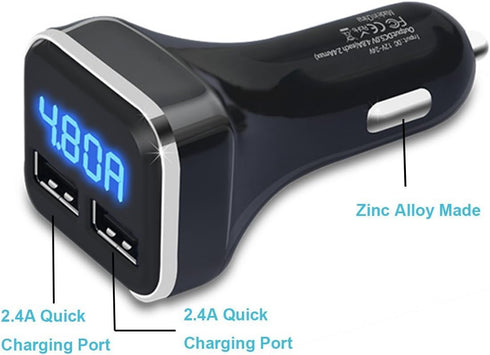 4.8A 24W Dual USB Car Charger Volt Meter Car Battery Monitor with LED Voltage & Amps Display, Cigarette Lighter Adapter, Compatible with iPhone 15...