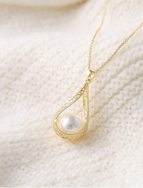 14MM Big Pearl Pendant Necklaces for Women Glod Plated Costume Jewelry...