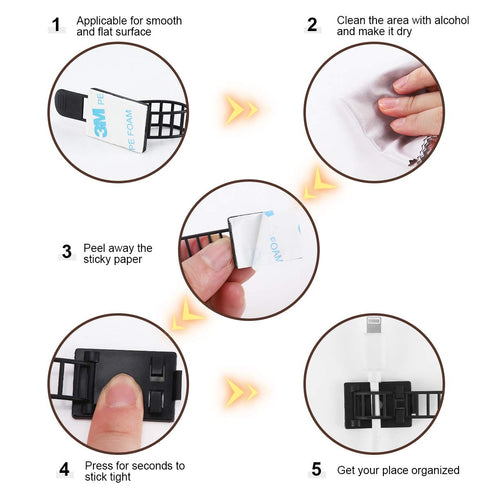 Adhesive Cable Management Clips, 100Pcs Adjustable Nylon Cable Strap Ties Wire Clips Clamps Organizer with Strong Adhesive Tape, Extra Screw & Hol...