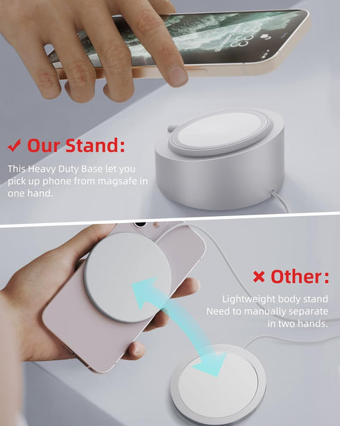 Stouchi Mag- Safe Charger Stand Wireless Charging Heavy-Duty Premium Metal Holder Mount Base Desktop Dock for iOS17 iPhone 15/14/13/12 Mag- Safe C...