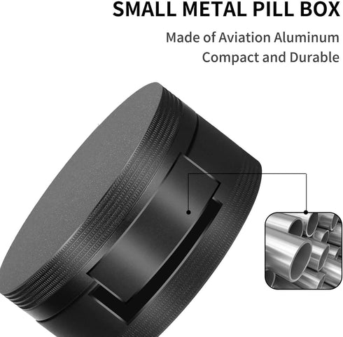 Portable Pill Case Pill Box Daily - Waterproof Single Metal Pill Organizer for Pocket Purse, Aluminium Alloy Round Daily Medicine Container to Hol...