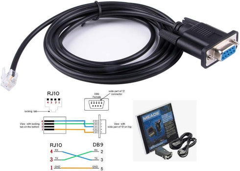 6 Feet Black Male-to-Male PVC Serial Cable for Meade Telescope Control, Connects PC to Meade 497 AutoStar or AudioStar, 4P4C RS232, 180cm Length...