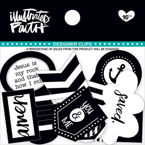 Illustrated Faith - Designer Paper Clips - Black and White Pattern...