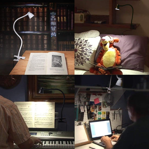 Clamp Desk Lamp, Clip on Reading Light, 3000-6500K Adjustable Color Temperature, 6 Illumination Modes, 10 Led Beads (Black)...