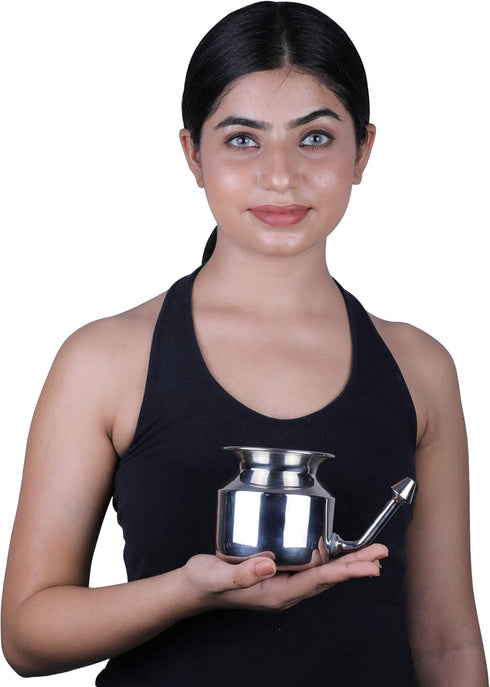 HealthGoodsIn Ultra Durable High Grade Stainless Steel Neti Pot for Nasal Irrigation + Neti Salt + 1 Cleaning Brush for Spout...