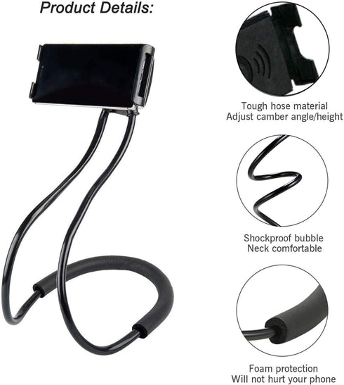 1 Pack Cell Phone Stand Hanging on Neck Upgraded, Hands-Free Mobile Phone Holder Clip on Bed/Table 360¬°?£ Rotation iPhone Tablet Mount Bracket...