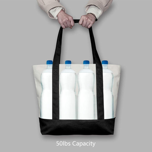 TOPDesign 1 | 3 | 6 | 30 Pack Canvas Tote Bag with an External Pocket, Reusable Grocery Shopping Bag, Top Zipper Closure, Daily Essentials (Black/...