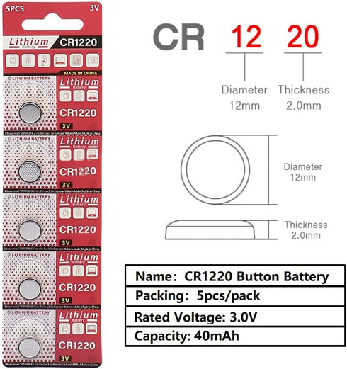 Cotchear 5pcs/Card 3V CR1220 Coin Battery Lithium DL1220 LM1220 ECR1220 1220 Button Cell Batteries for Watch Electronic Remote...