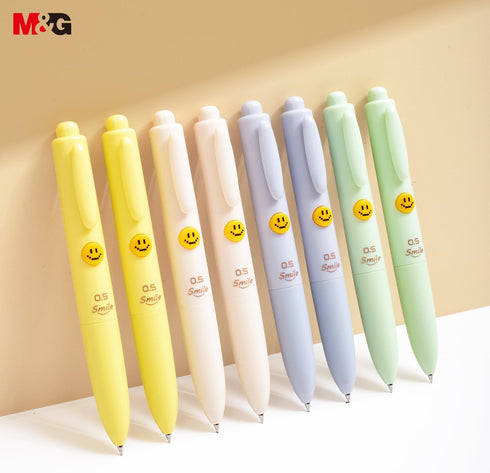 M&G Retractable Gel Ballpoint Pens 0.5mm, 10 Pcs Fat Gel Pens Fine Point Black Ink, Cute Gel Pen With Smiley Face Colorful, Ballpoint Pens Smooth ...