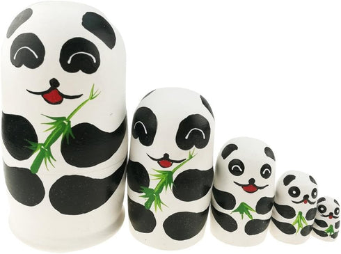 Winterworm 5.1” Cartoon Panda Russian Wooden Nesting Dolls for Kids Handmade Paints Stacking Toys Matryoshka Dolls 5 Pieces Panda Bear Party Suppl...