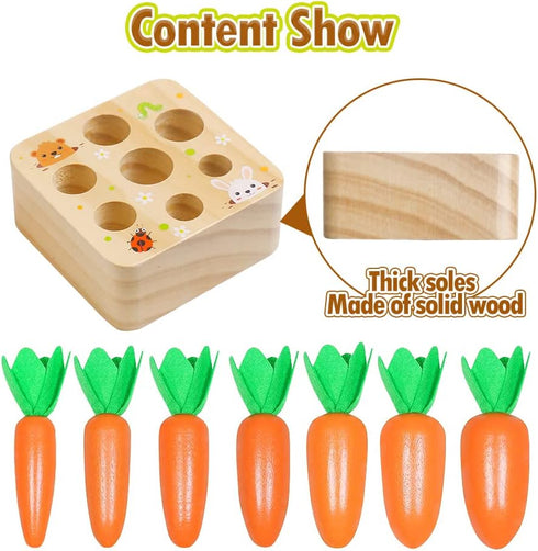 Wooden Toys for 1 2 3 Year Old Baby Boys and Girls, Montessori Toy Carrot Harvest Game Shape & Sorting Matching Puzzle, Educational Developmental ...