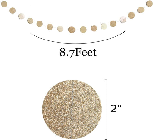 6 Pcs Glitter Champagne Gold Paper Circle Dots Garland (52 Feet) Party Hanging Bunting Birthday Party Decorations Engagement Party Bridal Shower W...