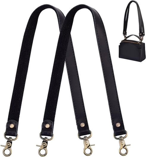 PH PandaHall 2pcs 22 Inch Black Leather Replacement Handles, 20mm Wide Purses Straps Handbags Shoulder Bag Strap with Antique Bronze Swivel Lobste...