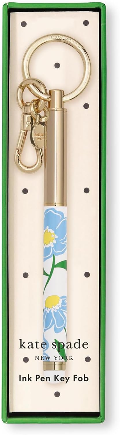 Kate Spade New York Metal Ink Pen Key Fob, Black Ink Ballpoint Keychain Pen, Sunshine Floral...