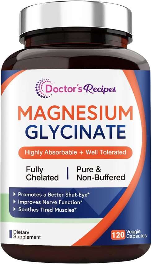 Doctor’s Recipes Magnesium Glycinate, 70 mg Elemental Magnesium, Chelated & Non Buffered, Highly Absorbable, for Kids & Adults, for Relaxation & S...