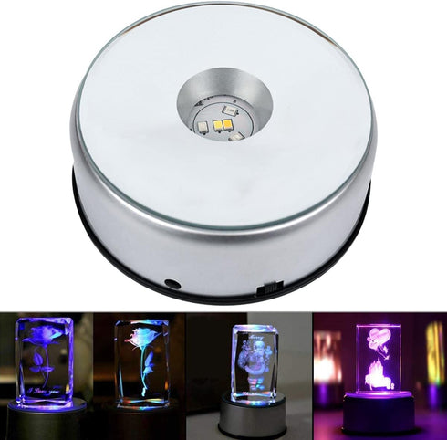 4" LED Rotating Display Base for Crystals Glass Art, Colorful Light Rotating Crystal Display Base Stand, Cup Display Stand Turner for Tumbler Cup...