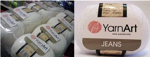 4 Skeins YarnArt Jeans 55% Cotton 45% Acrylic Yarn Blend Thread Crochet Hand Knitting Art Lot of 4skn 200 gr 696 yds (1-White)...