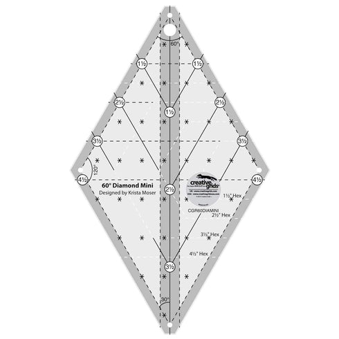 Creative Grids 60 Degree Mini Diamond Ruler – CGR60DIAMINI – Made in USA, Non-Slip Grip Acrylic Quilting, Sewing, Crafting, Patchwork Ruler & Temp...
