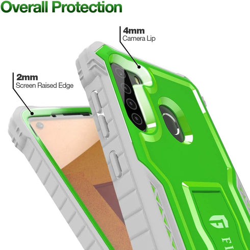FITO Samsung Galaxy A21 Case, Dual Layer Shockproof Heavy Duty Case with Screen Protector for Samsung A21 Phone, Built-in Kickstand (Green)...