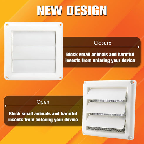 Funmit 4" Dryer Vent Cover for Exterior Wall Vent Hood Outlet Airflow Vent Dryer Air Vent with Screen Includes 4 Screw for Easy Installation (White)