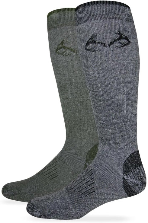 Team Realtree Men's All Season Over The Calf Tall Boot Socks 2 Pair Pack, Olive/Black, Large...