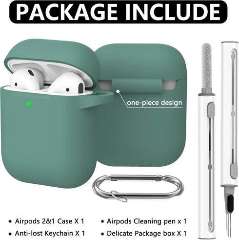 Airpods Case Cover 2&1 with Cleaner Kit,Soft Silicone Protective Cover for Apple AirPods 2nd/1st Generation Charging Case with Keychain,Shockproof...