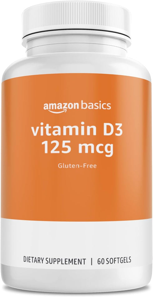 Amazon Basics Vitamin D3 125 mcg, 60 Softgels (1 per serving), Gluten Free...