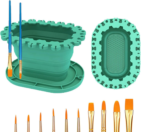 Paint Brush Cleaner Rinse Cup (All-in-One), Foldable Brushes Holder & Brush Cleaning Cup for Acrylic, Watercolor, and Water-Based Mediums, for Fin...