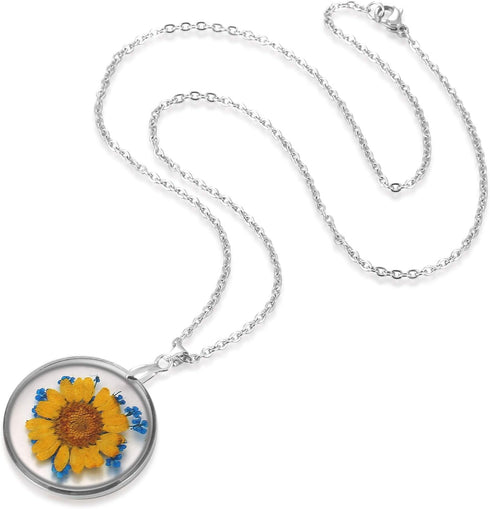 Multi-Colored Pressed Daisy & Queen Anne's Lace Flowers 1.14" Round Circle Drop Dangle Hook Earrings, 7 Colors...