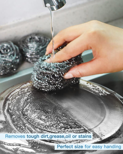 12Pcs Steel Wool Scrubber Pads for Cleaning Dishes, Pans, Pots, Ovens, Grills, Sinks - Stainless Steel Scrubbers for Kitchen, 12 Pack...