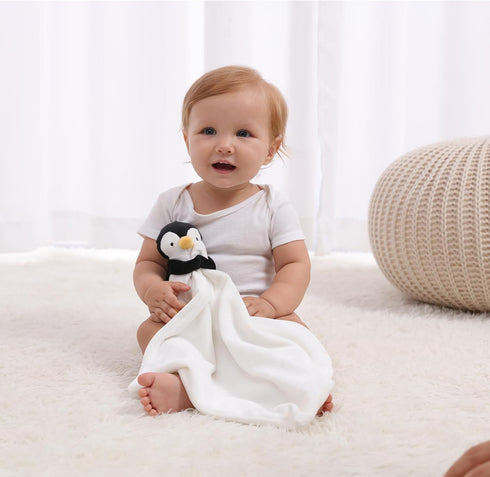 Apricot Lamb Stuffed Animals Security Blanket Black Penguin Infant Nursery Character Blanket Luxury Snuggler Plush(Black Penguin)...