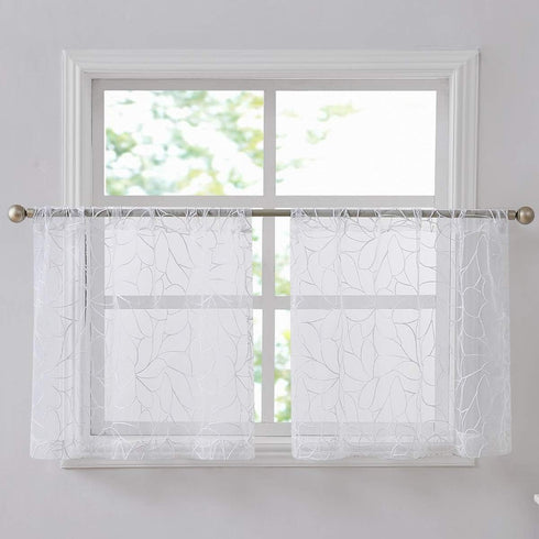 Warm Home Designs Pair of 30 x 36 Short White Kitchen Curtains with Thread. Use Our Boho Cafe Curtain Tiers as RV Window or Basement Curtains or B...