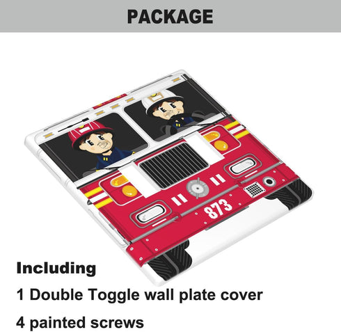 Fire Truck Light Switch Cover Cute Cartoon Male And Female Firefighters Fireman Emergency Vehicle 2-Gang Toggle Wall Plate Outlet Plug Covers for ...
