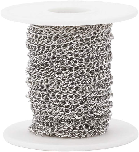 Pandahall 32.8 Feet/10M 304 Stainless Steel Curb Chains with Spool Stainless Steel Color Plated 4x3x1.2mm Soldered Handcraft Chain for Bracelet Ne...