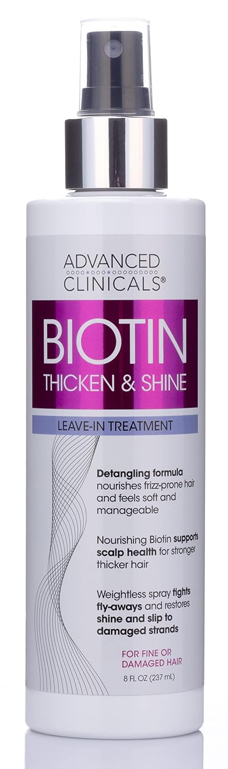Advanced Clinicals Biotin Hair Spray Thicken & Shine Leave In Treatment, Biotin Detangling Formula Nourishes Fine, Damaged, Or Frizz Prone Hair & ...