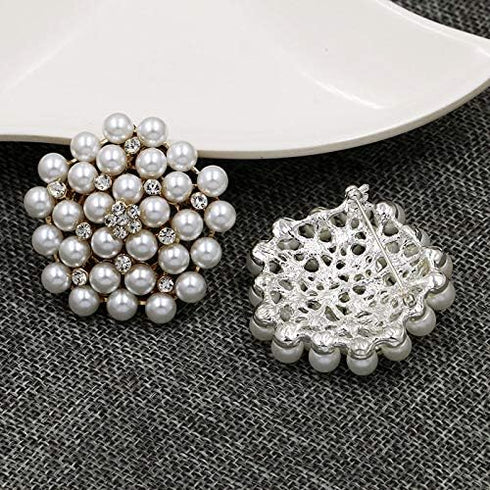 Elegant Imitation Pearl Floral Crystal Brooch Pin for Wedding Bridal Fashion Jewelry...