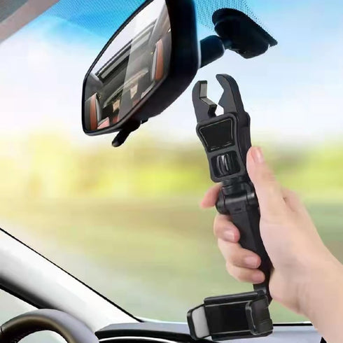 Car Rear View Mirror Phone Holder, 360° Rotating Rearview Mirror Phone Mount, ABS Multi-Functional Adjustable Cellphone Holder, Universal Car Phon...