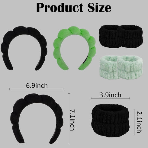 Skincare Spa Headband, Skincare Sponge Headbands for Washing Face, Puffy Make up Headbands with Fluffy Wristbands Set for Women Girls, Soft Terry ...