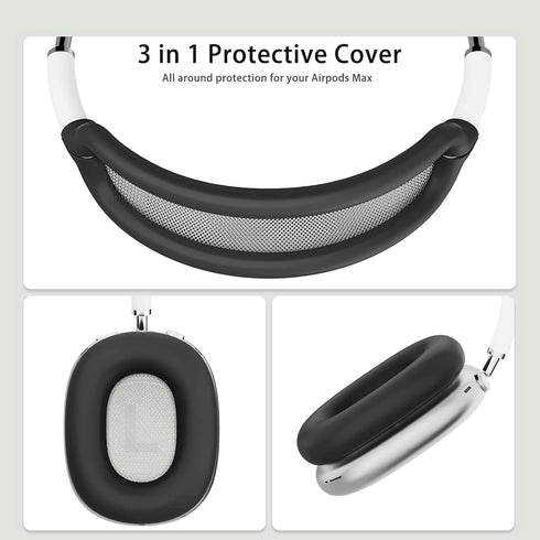 3 in 1 Silicone Case Cover Compatible with Apple Airpods Max Headphones, Anti-Scratch Ear Pad Case Cover Ear Cups Cover and Headband Cover Compati...