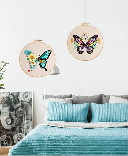 Konrisa Embroidery Kits with Butterfly Flower Pattern, Stamped Embroidery Starter Kit for Beginners Adults Needlepoint Kits Include Embroidery Fab...