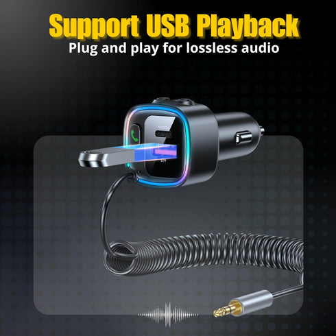 Bluetooth 5.4 Car Adapter Aux, Wireless Transmitter for Car with 3.5mm Auxiliary, Dual USB C and USB A Charging Ports, Hands-Free Calling, Support...