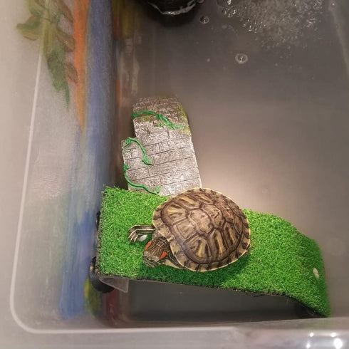 YXQ Turtle Basking Platform Aquarium Tortoise Climbing Lawn Ladder Resting Terrace Fake Grass Ramp for Turtle Tank Crab Reptile...