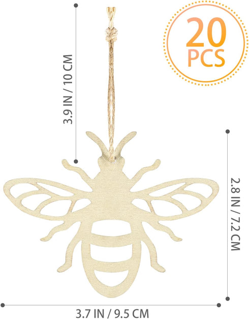 Amosfun 20pcs Bee Wooden Ornaments Unfinished Wood Slices Crafts Predrilled with Hole Spring Easter Bee Festival Party Decorations DIY Painting St...