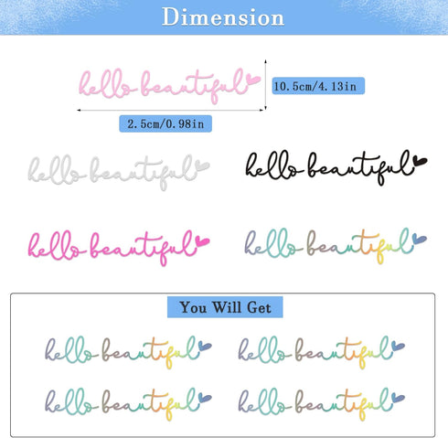4X Hello Beautiful Rearview Mirror Decals, Vinyl Car Mirror Decals, Car Decals for Women, Laser Rear View Mirror Decal, Rearview Mirror Sticker, C...